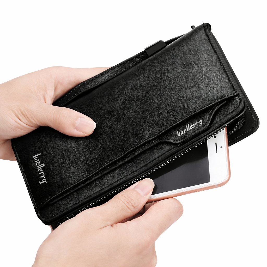 Balebaily Long Wallet for Men & Women with Zipper Pocket - Black