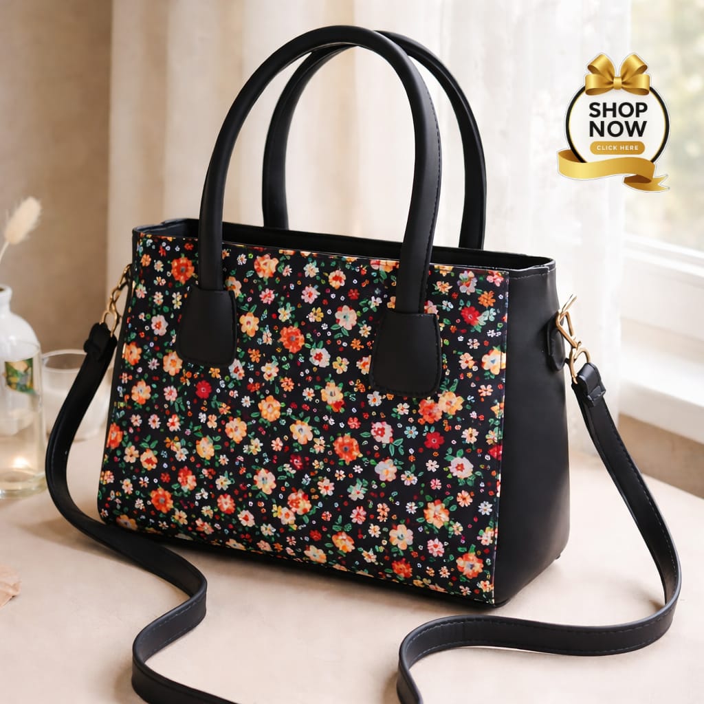 Women’s Shoulder Bag With Vibrant Floral Print And Practical Detachable Shoulder Strap | Black