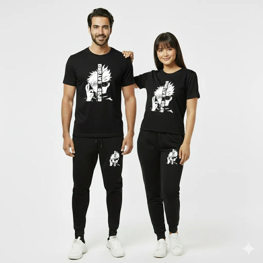 Top Trending Gojo Satoru Anime Printed Tracksuit for Men & Women – Premium Casual T-Shirt & Trouser Set (Random Color Size Extra Large)