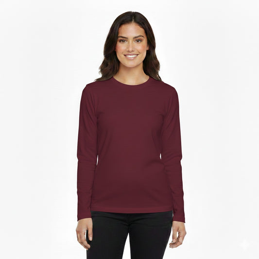 Basic Round Neck Full Sleeves T-Shirt For Women – Soft & Comfortable Casual Wear (Random Color Size Extra Large)